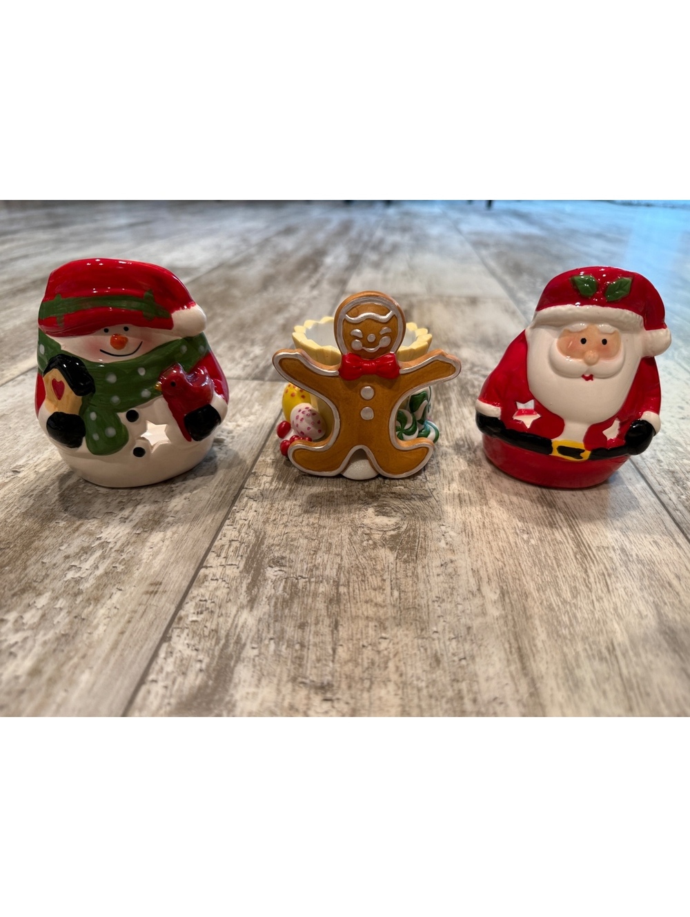 Christmas Ceramic Votive Holders Lot 3 Santa Snowman